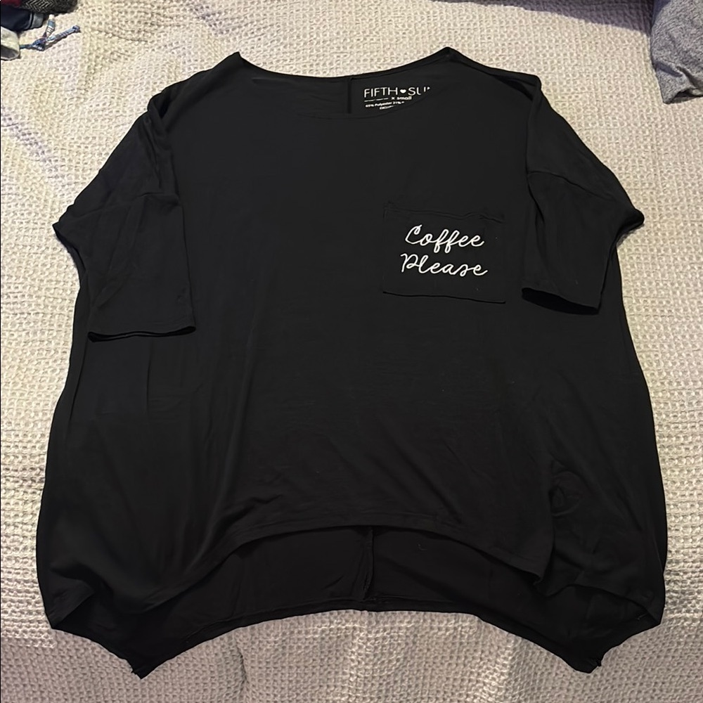 Fifth Sun Black Tee with Coffee Please Pocket